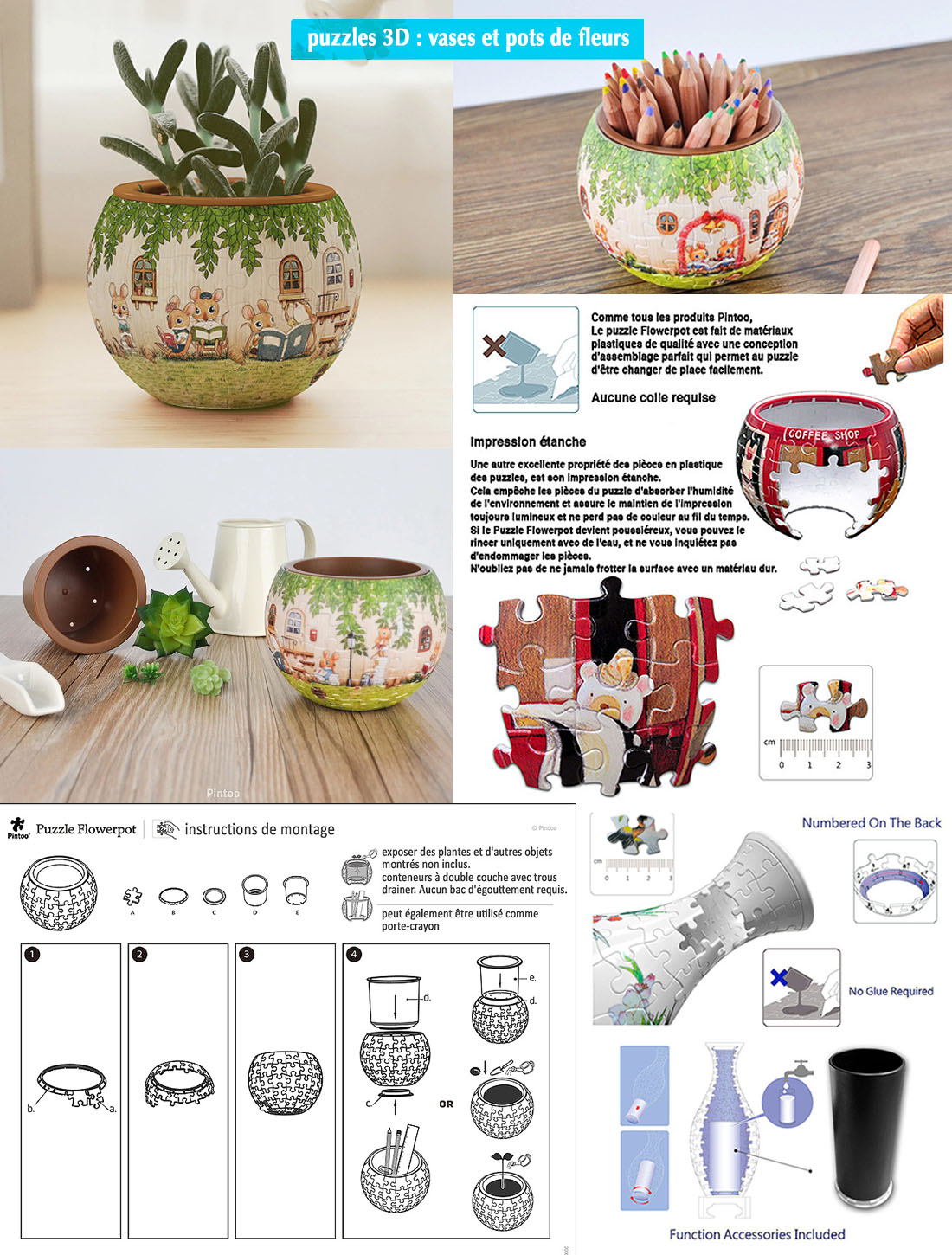 informations sur extraordinaires puzzles 3D vases et pots de fleurs marque Pintoo